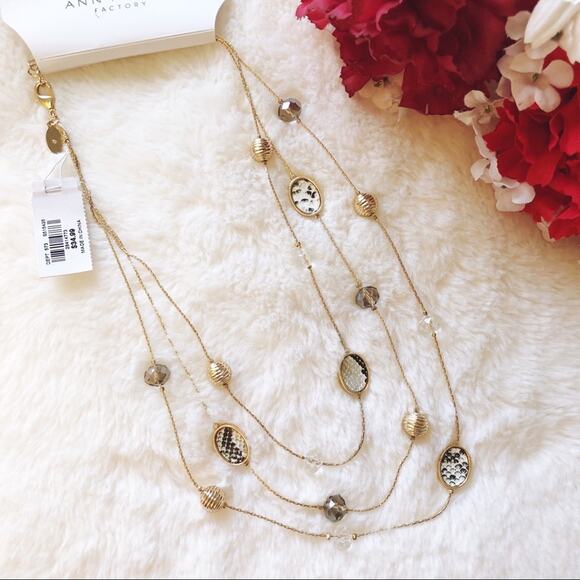 Ann Taylor Gold Snake Print Illusion Necklace - Picture 3 of 9